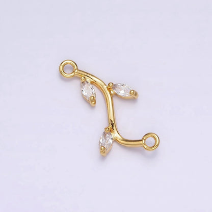 Gold Filled Clear Marquise Leaf Curved Connector G-644