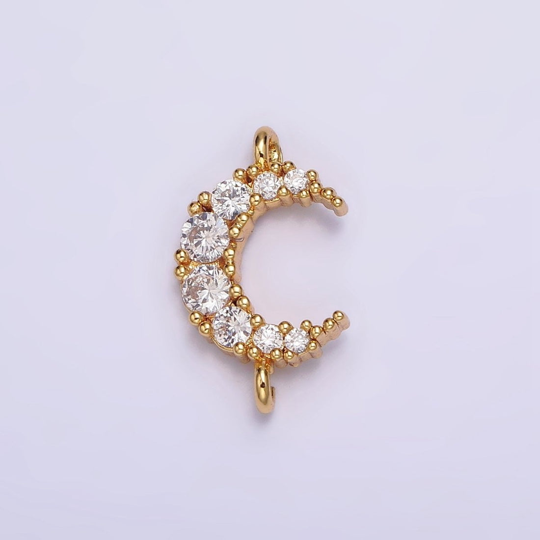 Gold Filled Clear Micro Paved CZ Celestial Crescent Moon Connector G-643