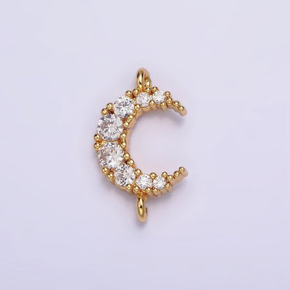 Gold Filled Clear Micro Paved CZ Celestial Crescent Moon Connector G-643