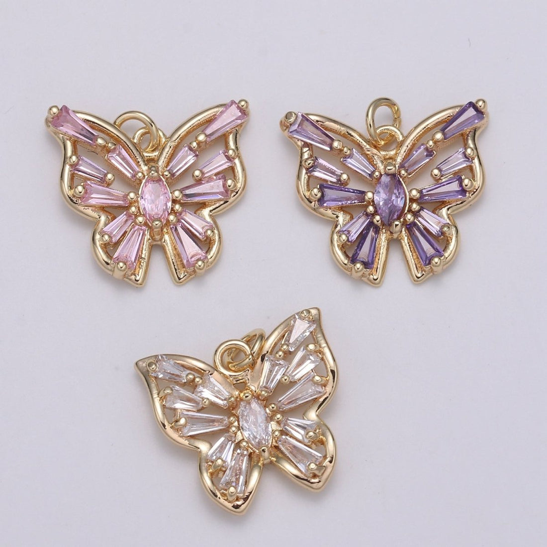 Gold Filled Clear, Pink, Purple Baguette Butterfly Wings Mini Charm  E-101 - E-102
