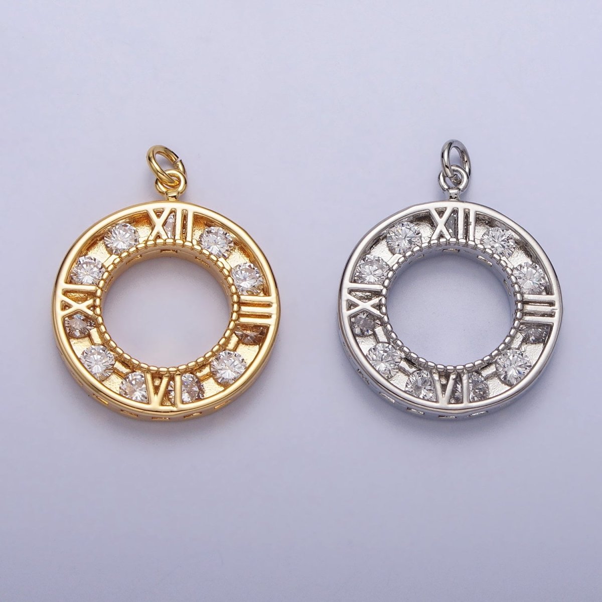 Gold Filled Clock Watch Time Clear CZ Open Charm in Gold &amp; Silver N-161 AC-304