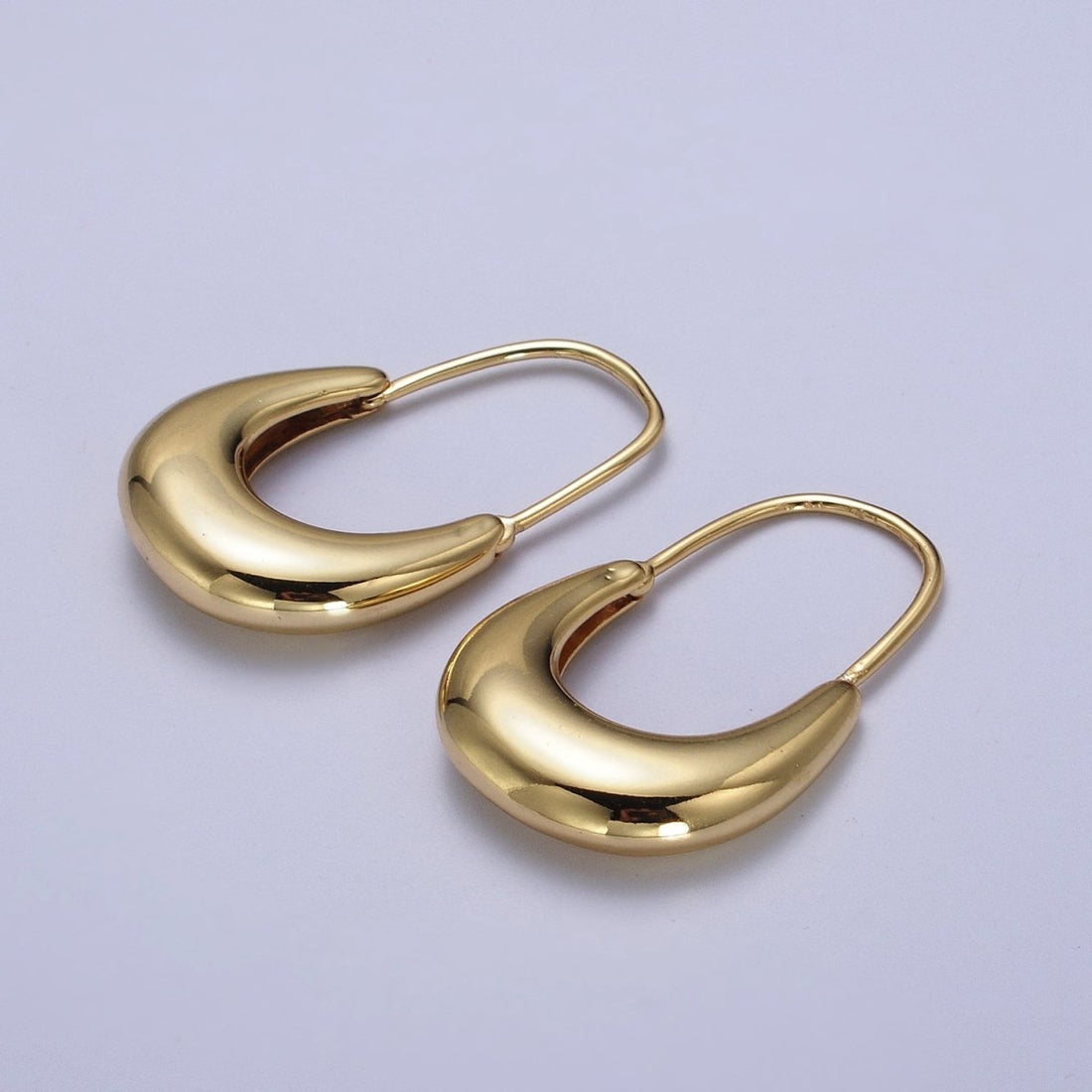 Gold Filled Crescent U Hoop Chubby Dome Hook Earrings in Silver | AD-258