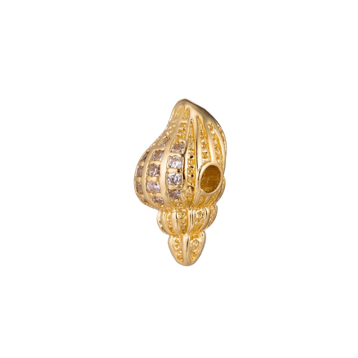 Gold Filled Crown Conch Sea Shell Clear Micro Paved Bead in Gold, Silver, Rose Gold | B-098
