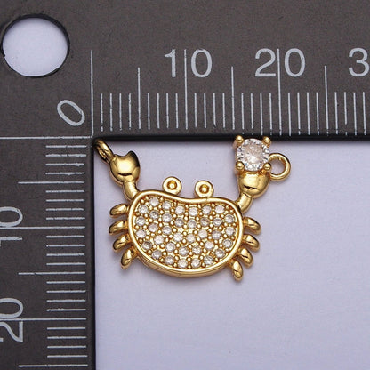 Gold-Filled Crustacean Crab Clear Micro Paved CZ Connector in Gold &amp; Silver | Y-675 Y-676