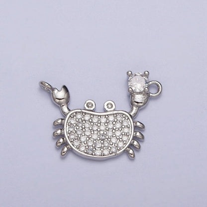 Gold-Filled Crustacean Crab Clear Micro Paved CZ Connector in Gold &amp; Silver | Y-675 Y-676
