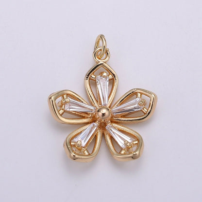 Gold Filled Crystal Clear Simple Flower Charm   E-103