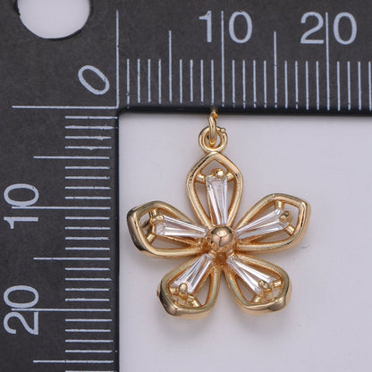 Gold Filled Crystal Clear Simple Flower Charm   E-103