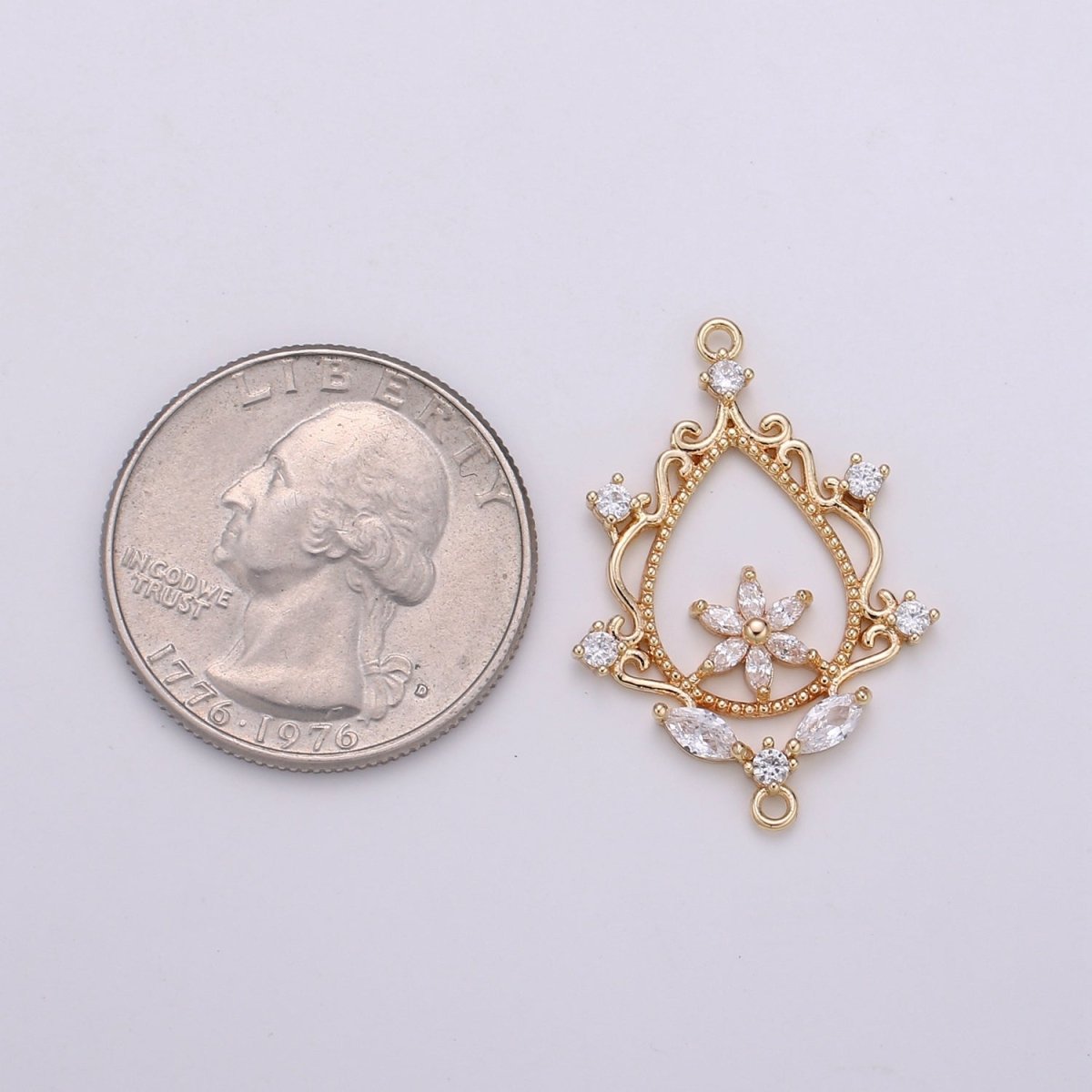 Gold Filled Mirror Flower Ornament Gold Filled Connector D-771