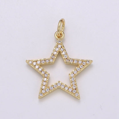 Gold Filled Crystal CZ Star Outline Charm E-157