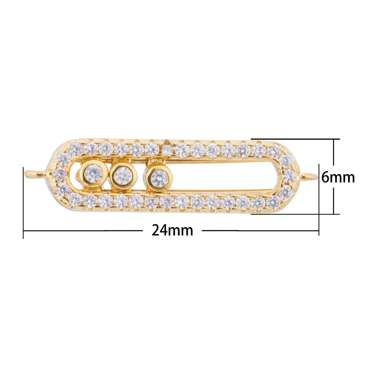 Gold Filled Cubic Zirconia Oval Bracelet Charm Bead Connector Bar for Jewelry Making Findings F-097