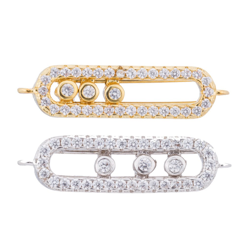 Gold Filled Cubic Zirconia Oval Bracelet Charm Bead Connector Bar for Jewelry Making Findings F-097