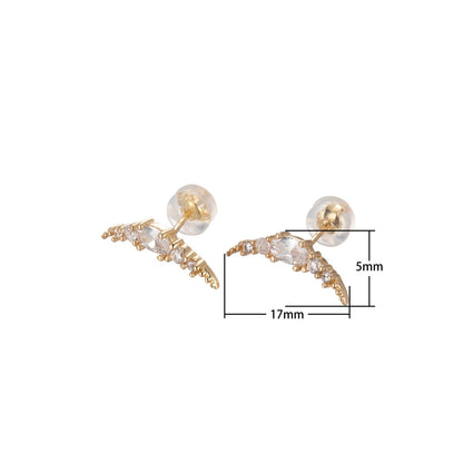Gold Filled Curve Plate Studs Earring, Single CZ Crystal Stone Golden Daily Wear Earring Jewelry P-199