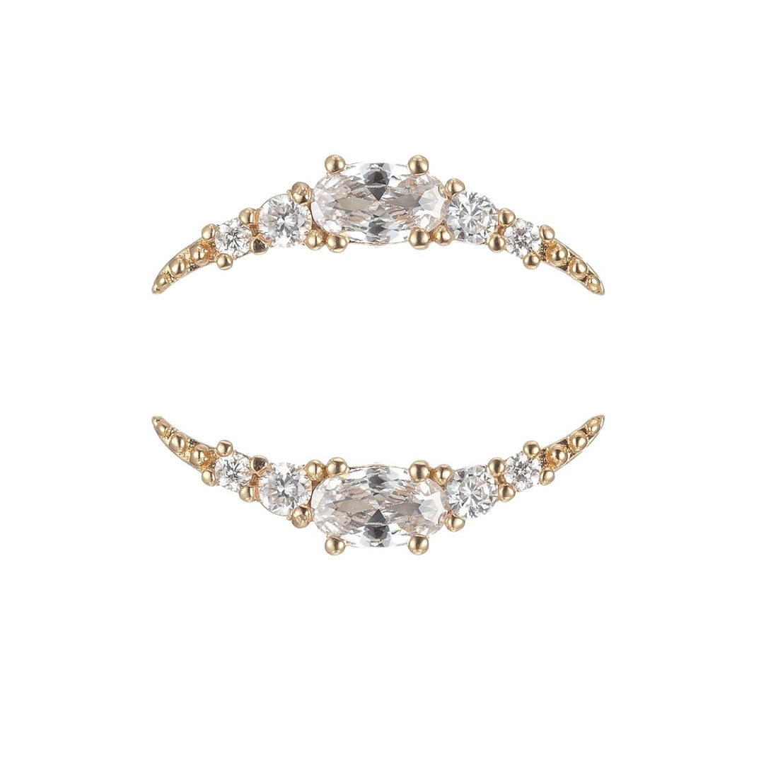 Gold Filled Curve Plate Studs Earring, Single CZ Crystal Stone Golden Daily Wear Earring Jewelry P-199