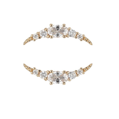 Gold Filled Curve Plate Studs Earring, Single CZ Crystal Stone Golden Daily Wear Earring Jewelry P-199