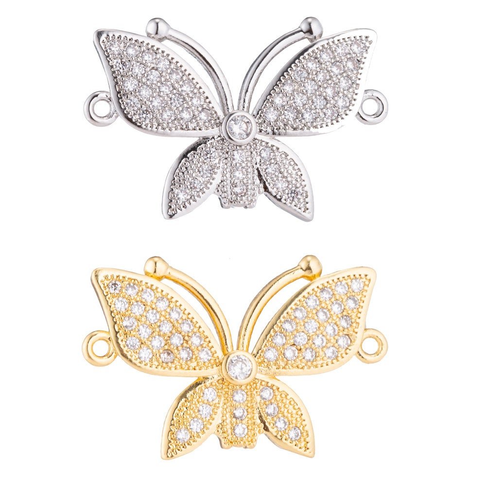 Gold Filled Cute Butterfly, Flower, Lover, Girls, Cubic Zirconia Bracelet Connector Charm, Necklace Pendant, Findings for Jewelry Making F-171