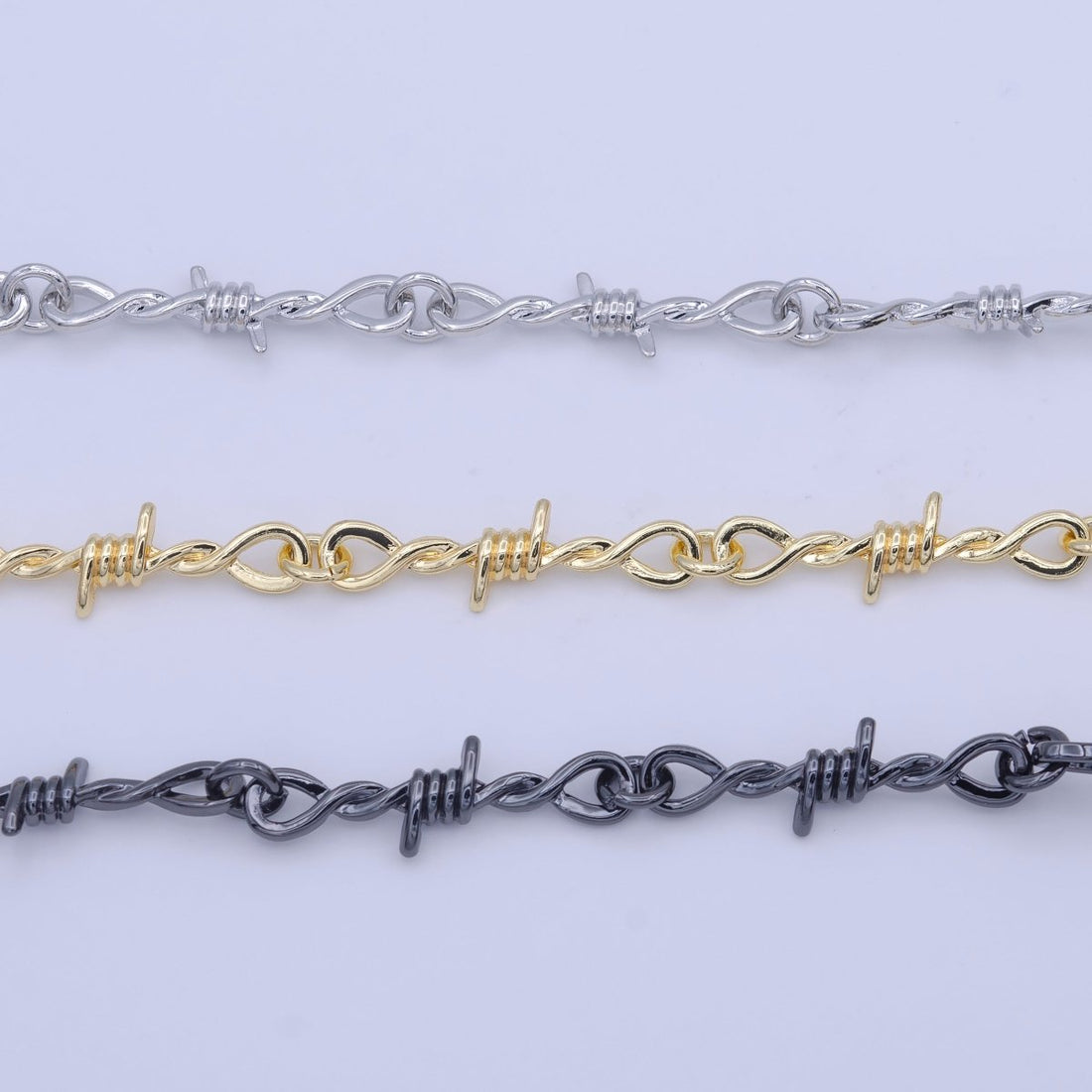 Gold Plated Designed Barb Wired Gold, Silver, Black Unfinished Chain by Yard (SMALL) | ROLL-1004 ROLL-1005 ROLL-1006 Clearance Pricing