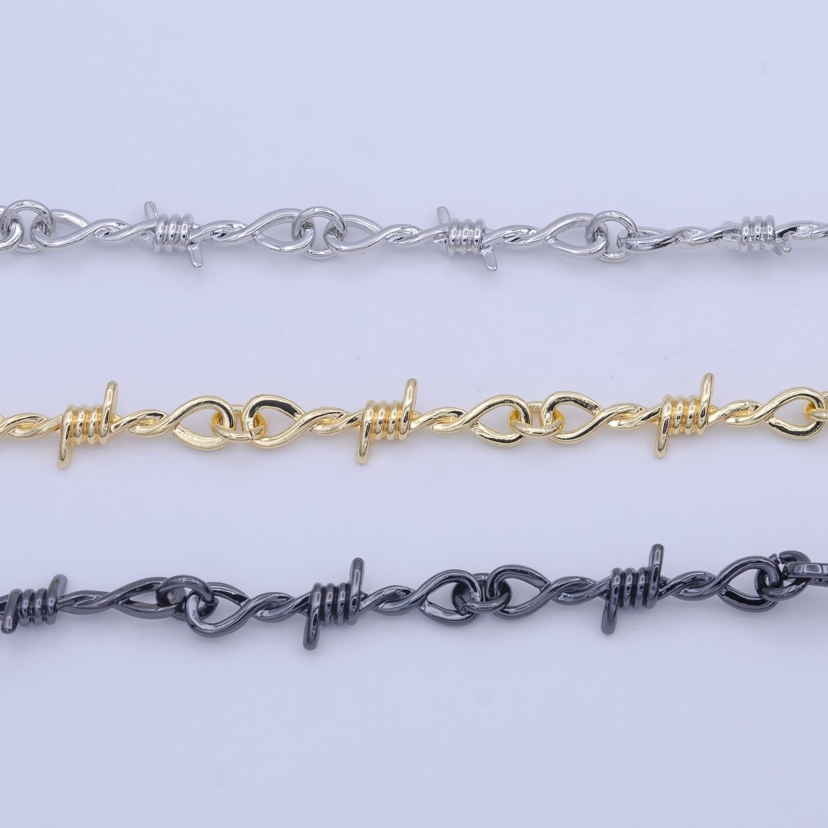 Gold Plated Designed Barb Wired Gold, Silver, Black Unfinished Chain by Yard (SMALL) | ROLL-1004 ROLL-1005 ROLL-1006 Clearance Pricing