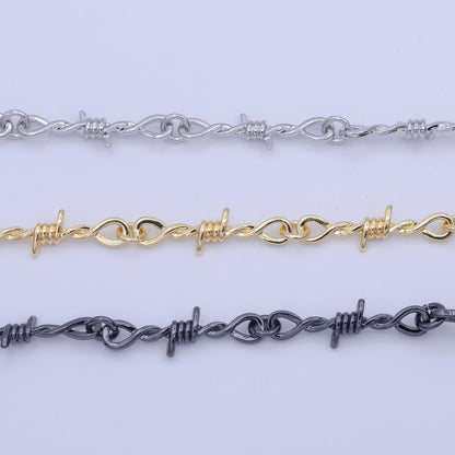 Gold Plated Designed Barb Wired Gold, Silver, Black Unfinished Chain by Yard (SMALL) | ROLL-1004 ROLL-1005 ROLL-1006 Clearance Pricing
