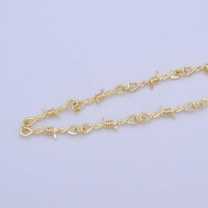 Gold Plated Designed Barb Wired Gold, Silver, Black Unfinished Chain by Yard (SMALL) | ROLL-1004 ROLL-1005 ROLL-1006 Clearance Pricing
