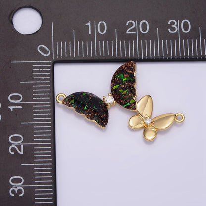 Gold Filled Double Butterfly Clear Dark Iridescent AB CZ Connector in Gold &amp; Silver G-654 Y-764