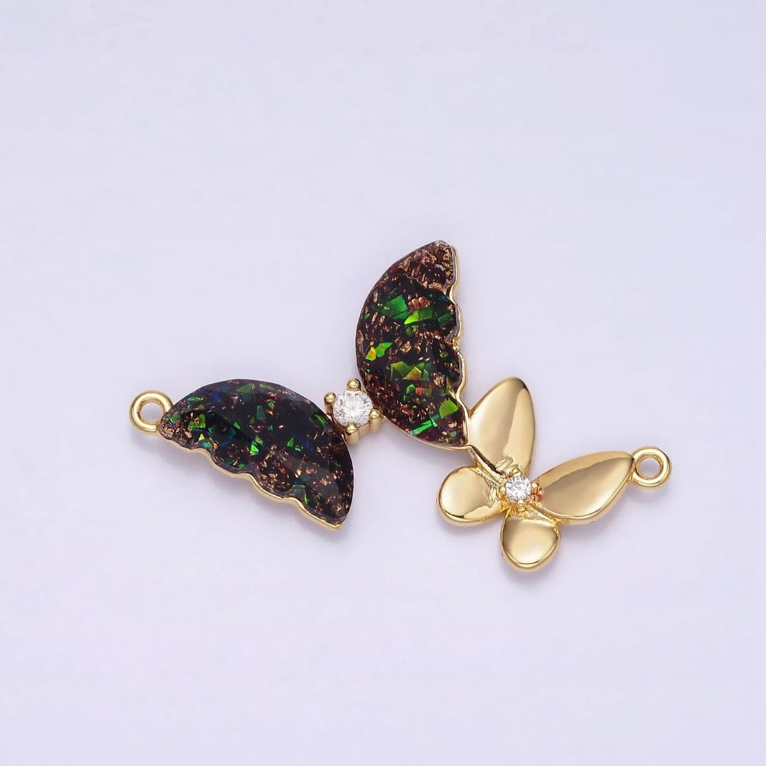 Gold Filled Double Butterfly Clear Dark Iridescent AB CZ Connector in Gold &amp; Silver G-654 Y-764
