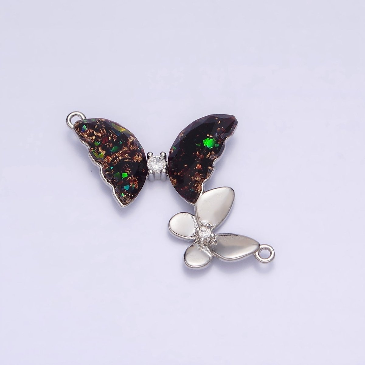 Gold Filled Double Butterfly Clear Dark Iridescent AB CZ Connector in Gold &amp; Silver G-654 Y-764