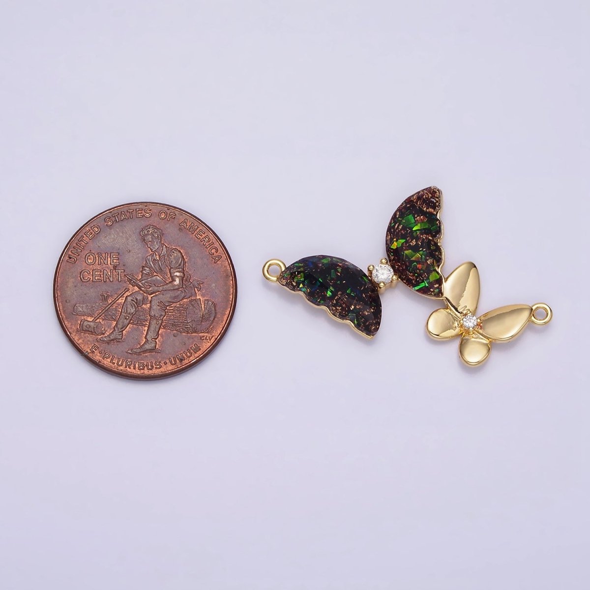 Gold Filled Double Butterfly Clear Dark Iridescent AB CZ Connector in Gold &amp; Silver G-654 Y-764