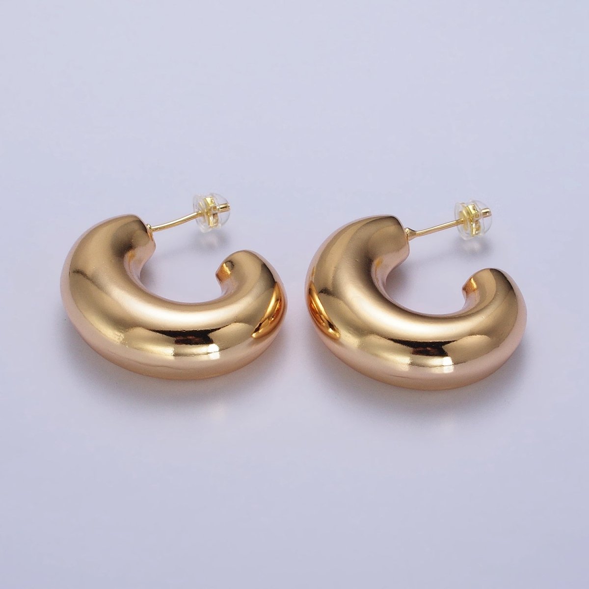 Gold Filled Edged Wide Chubby Geometric J-Shaped Hoop Earrings in Gold &amp; Silver | AB-340 AB-341
