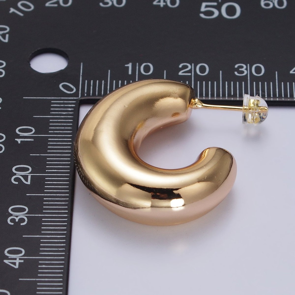 Gold Filled Edged Wide Chubby Geometric J-Shaped Hoop Earrings in Gold &amp; Silver | AB-340 AB-341