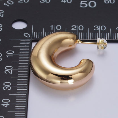 Gold Filled Edged Wide Chubby Geometric J-Shaped Hoop Earrings in Gold &amp; Silver | AB-340 AB-341