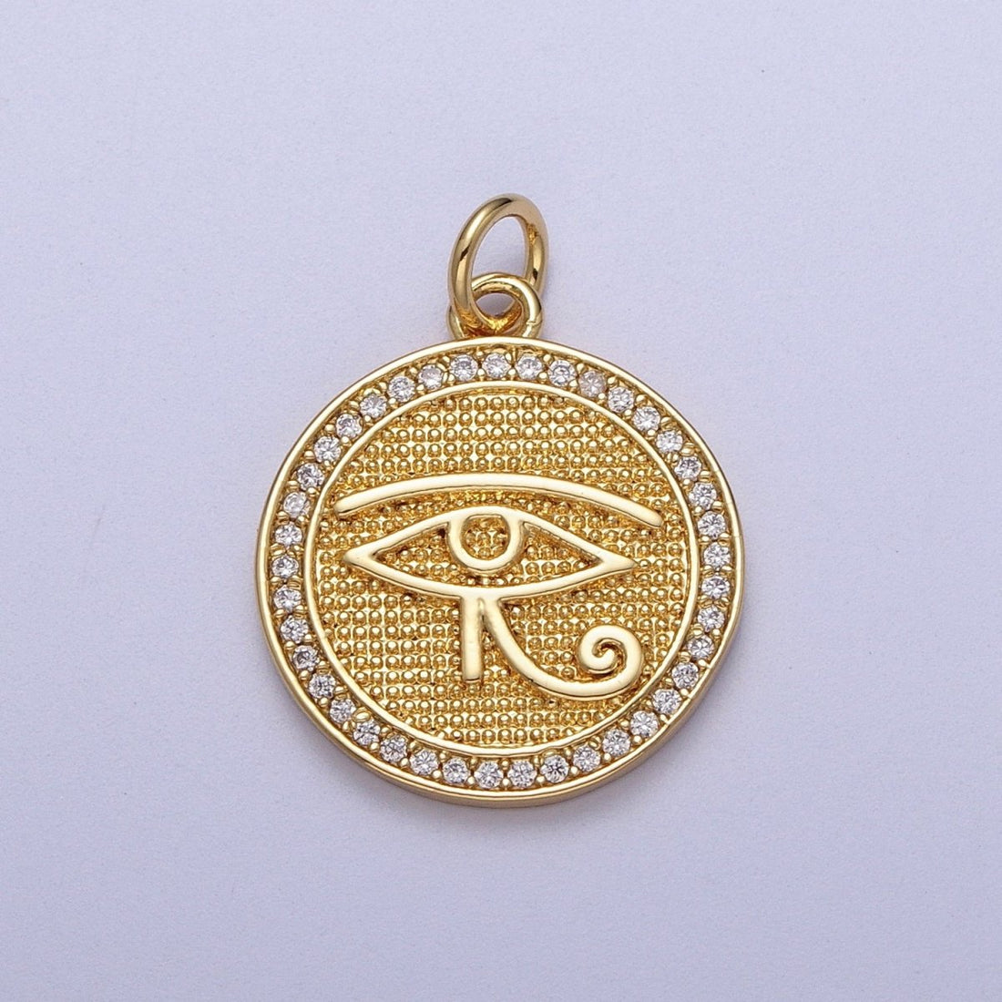 Gold Filled Egyptian Eye of Ra 17mm Micro Paved CZ Textured Round Charm in Gold &amp; Silver | C-343 C-352