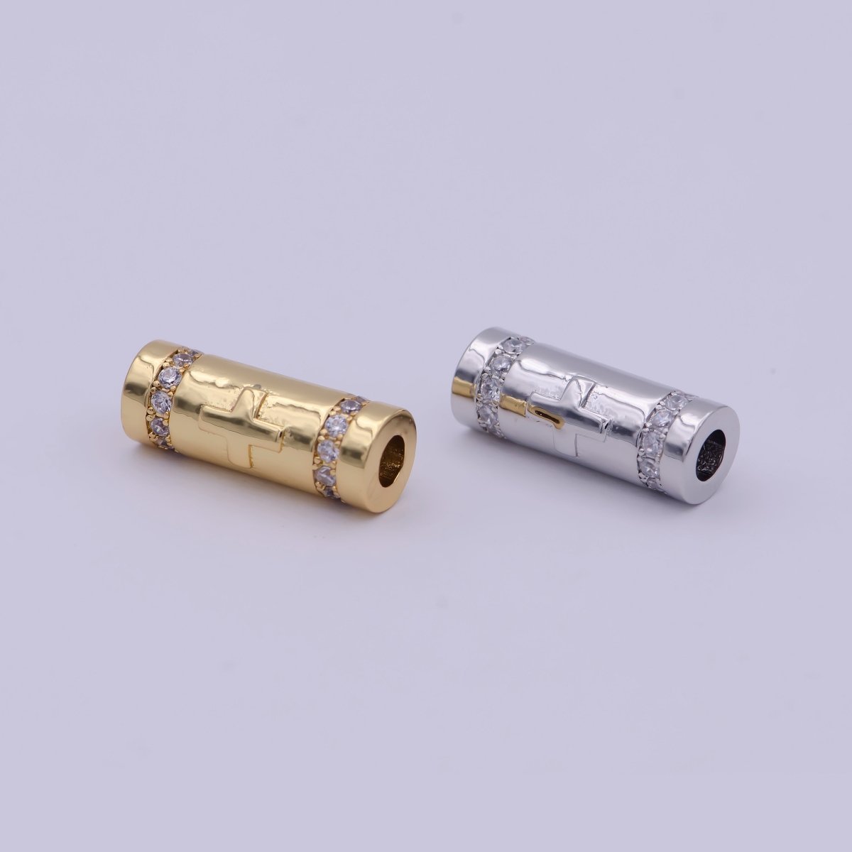 Gold Filled Evil Eye / Religious Cross Long Tube Spacer Barrel Beads in Gold &amp; Silver |   B-709 B-710