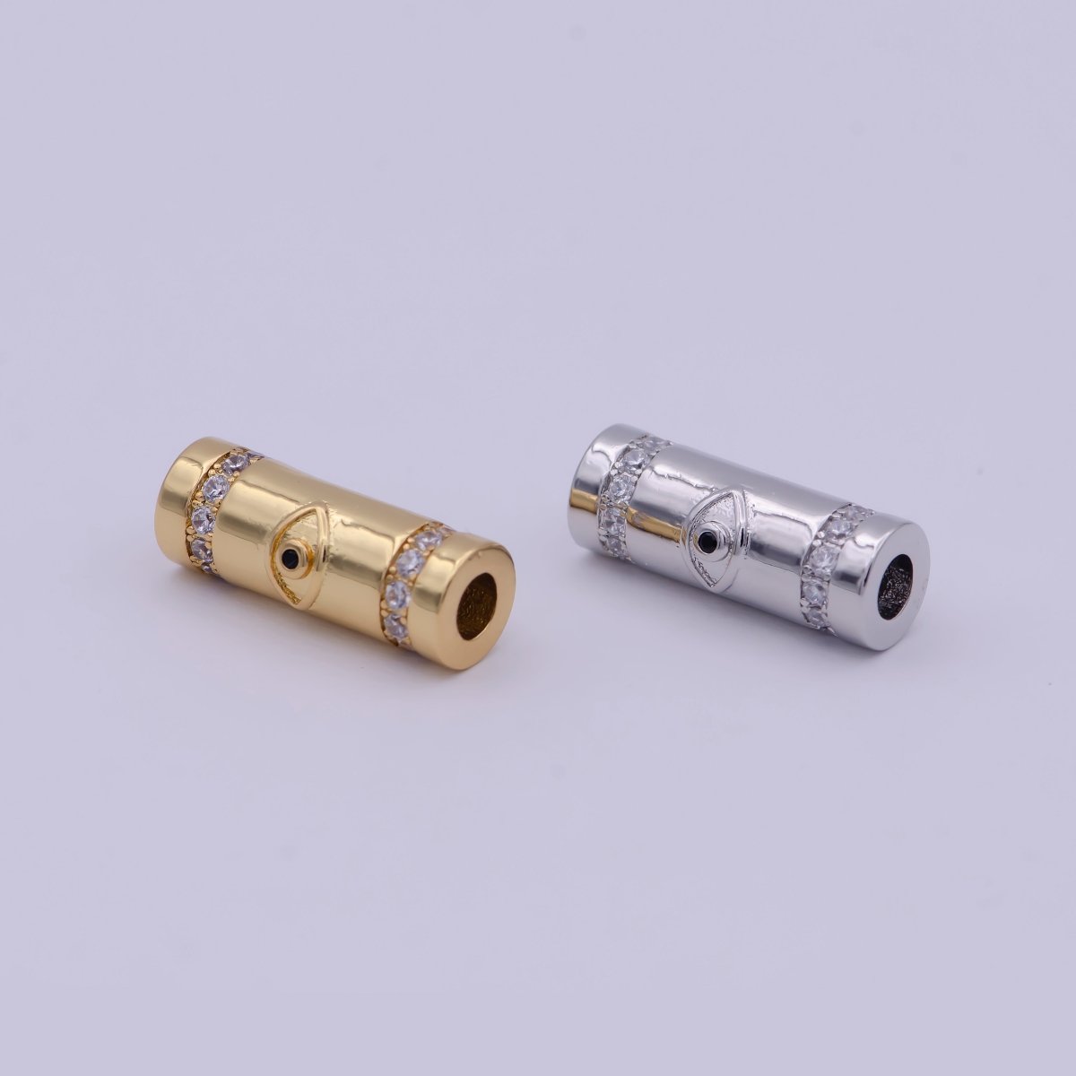 Gold Filled Evil Eye / Religious Cross Long Tube Spacer Barrel Beads in Gold &amp; Silver |   B-709 B-710