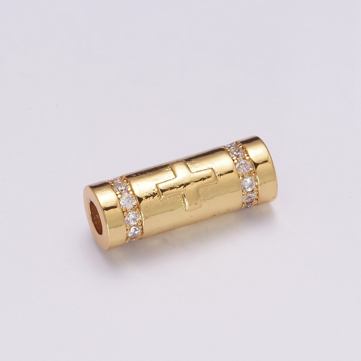 Gold Filled Evil Eye / Religious Cross Long Tube Spacer Barrel Beads in Gold &amp; Silver |   B-709 B-710