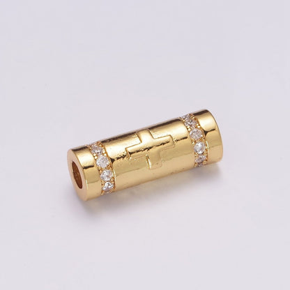 Gold Filled Evil Eye / Religious Cross Long Tube Spacer Barrel Beads in Gold &amp; Silver |   B-709 B-710