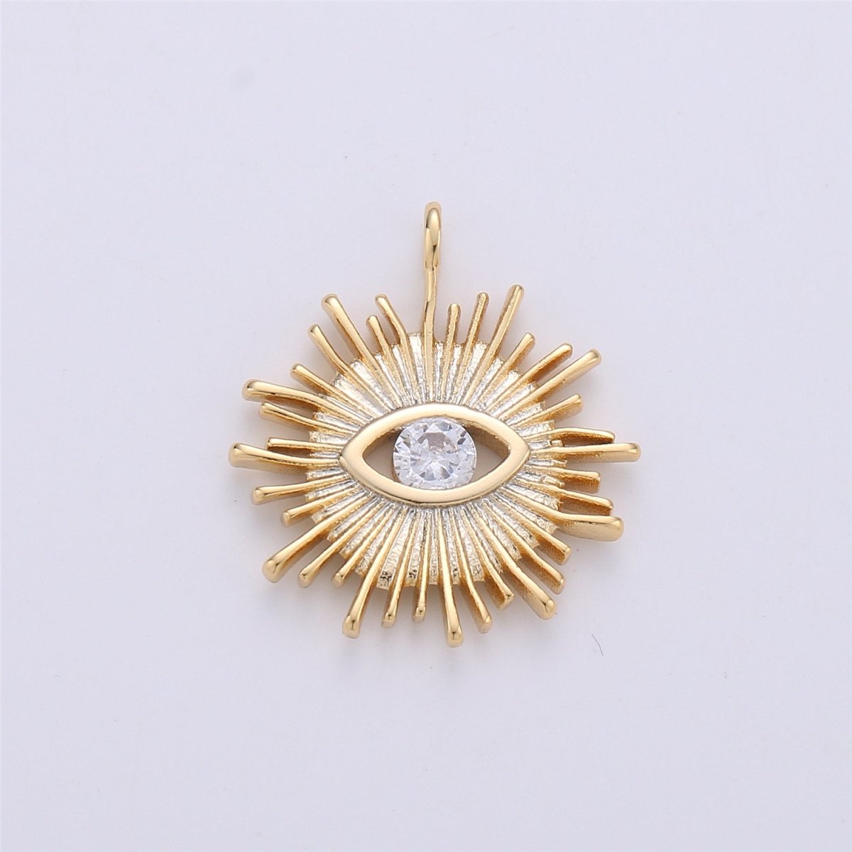 14K Gold Filled Clear CZ Sunburst Evil Eye Pendant | C607