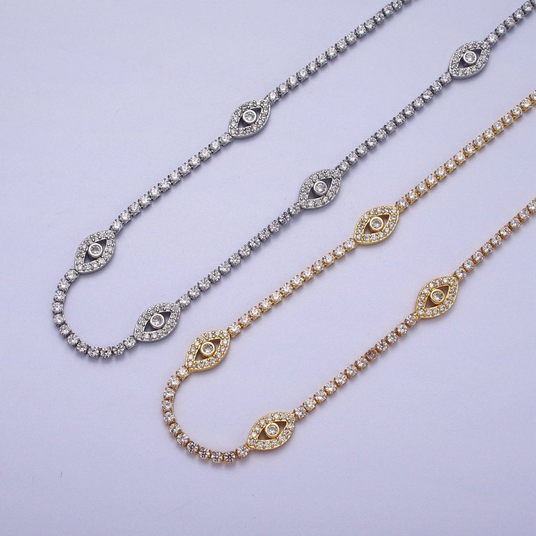 Gold Filled Evil Eye Tennis Chain 14 Inch Choker Necklace in Gold &amp; Silver | WA-1309 WA-1310