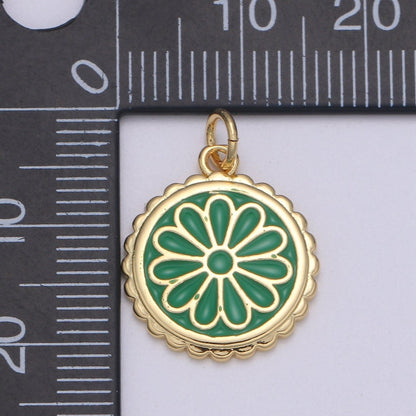 Gold Filled Flower Coin Charm  E-256-E-262