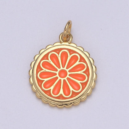 Gold Filled Flower Coin Charm  E-256-E-262