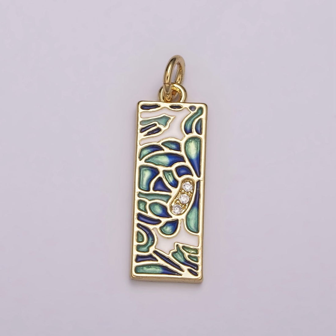 Gold Filled Green Blue Enamel Flower Tag Charm in Gold &amp; Silver | M-933 C-331