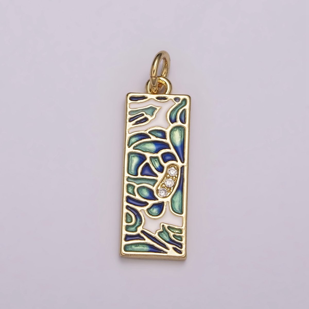 Gold Filled Green Blue Enamel Flower Tag Charm in Gold &amp; Silver | M-933 C-331