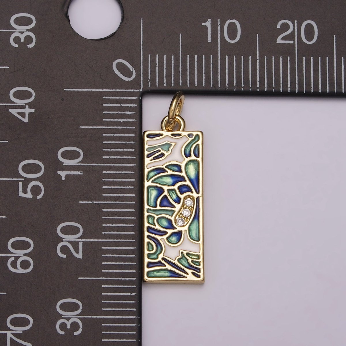 Gold Filled Green Blue Enamel Flower Tag Charm in Gold &amp; Silver | M-933 C-331