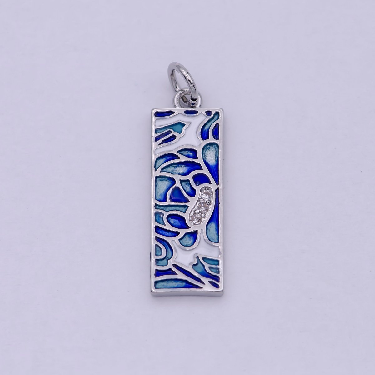 Gold Filled Green Blue Enamel Flower Tag Charm in Gold &amp; Silver | M-933 C-331