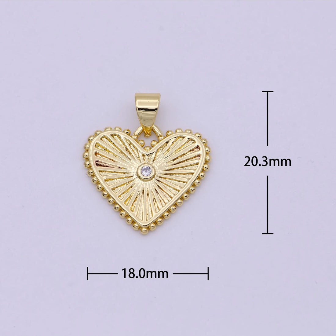 Gold Filled Heart Pendant Medallion, Heart Charm, Valentine Love Pendant Sunburst with Beaded Edges H-427