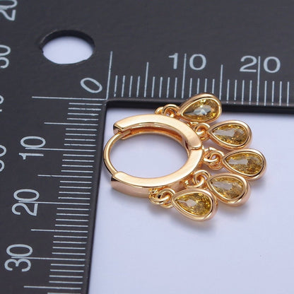 Gold Filled Huggie Earring with Tear Drop CZ Dangle Charm T-481