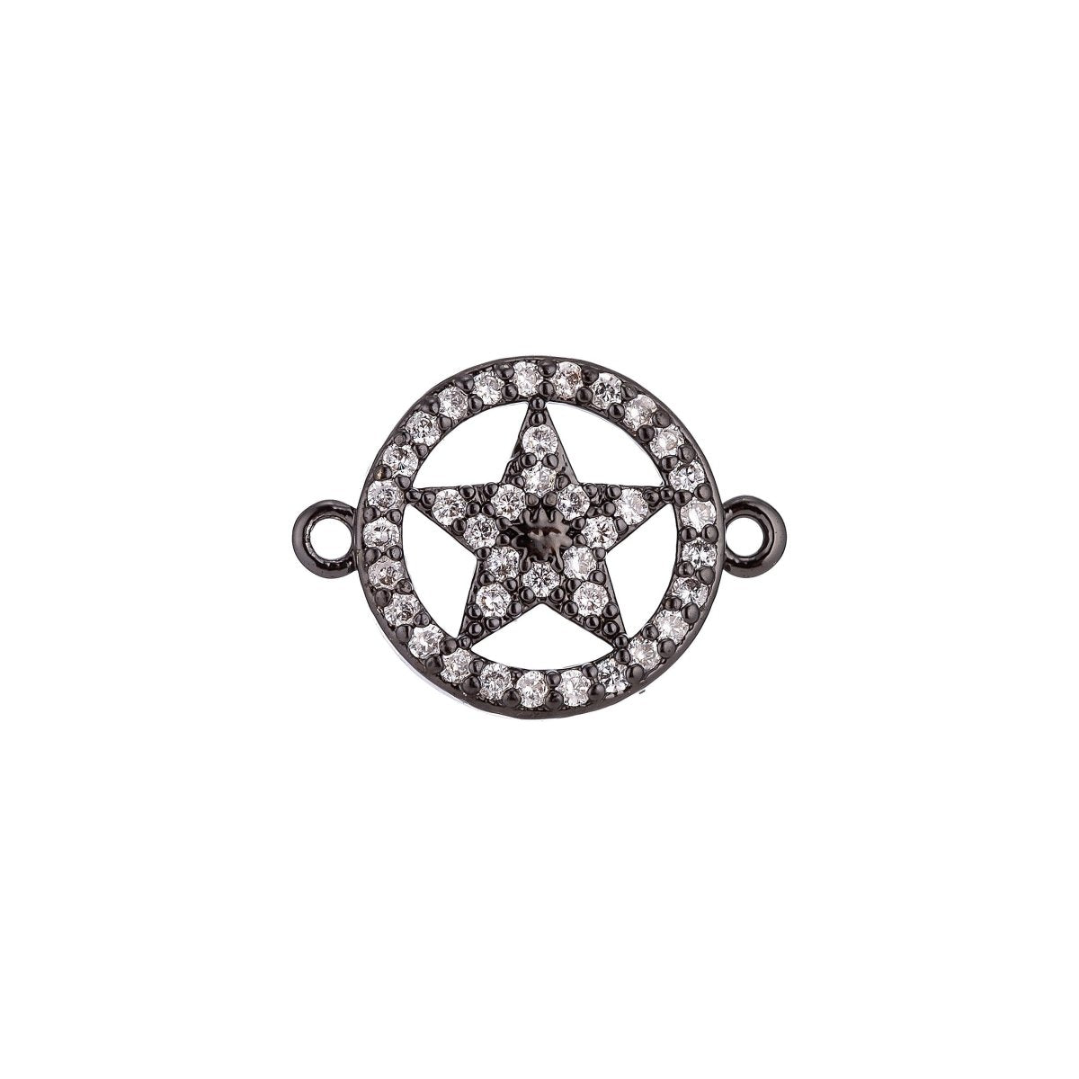 Gold Filled Lovely Elegant Star in Circle Floating Cubic Zirconia Bracelet Charm Necklace Pendant for Jewelry Findings Making, F-035
