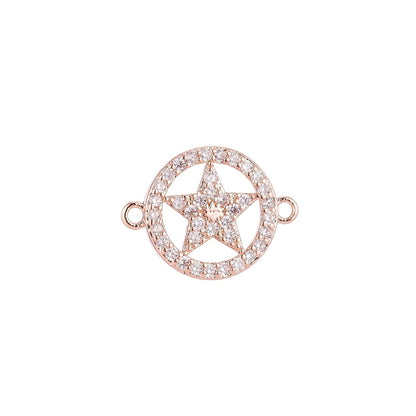 Gold Filled Lovely Elegant Star in Circle Floating Cubic Zirconia Bracelet Charm Necklace Pendant for Jewelry Findings Making, F-035