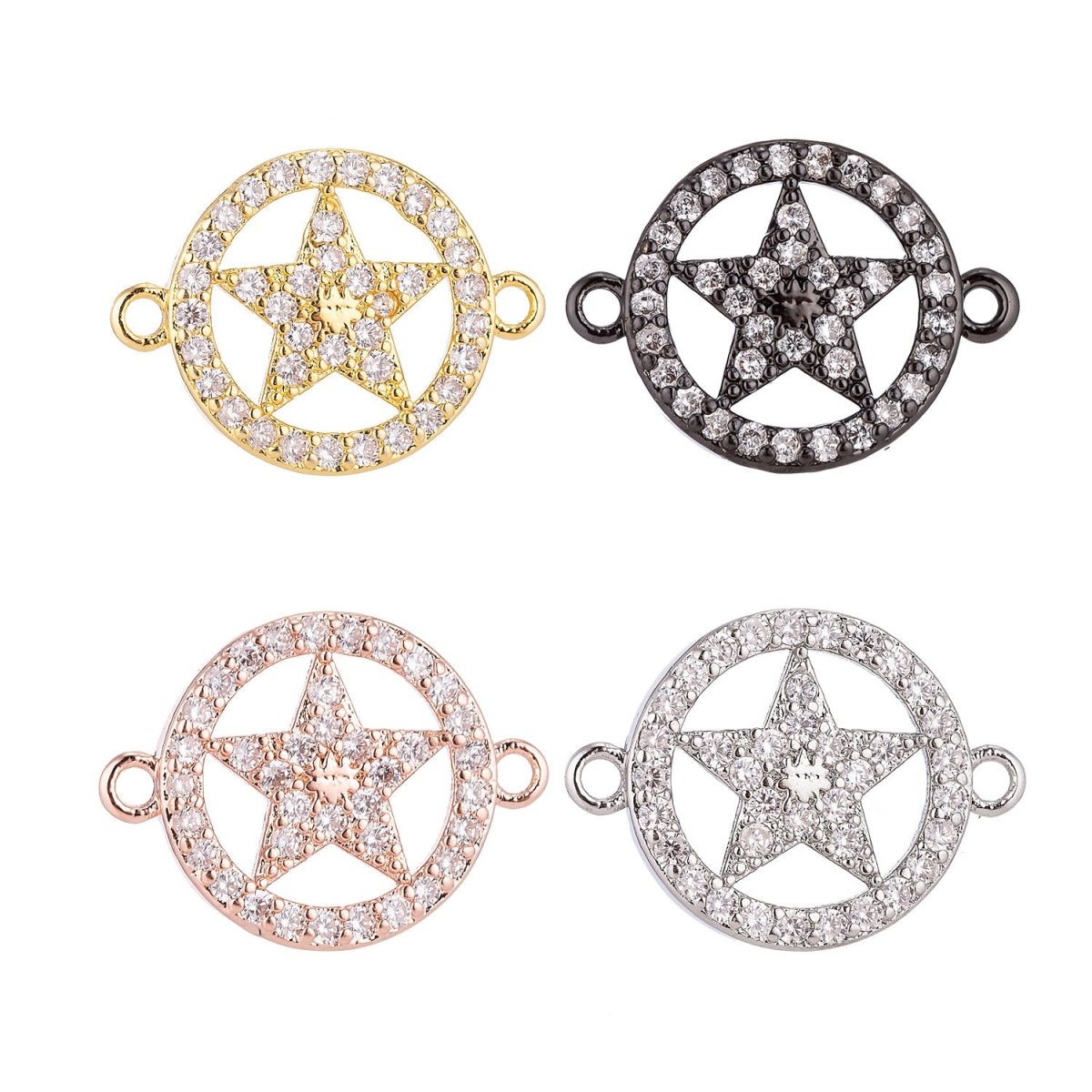 Gold Filled Lovely Elegant Star in Circle Floating Cubic Zirconia Bracelet Charm Necklace Pendant for Jewelry Findings Making, F-035