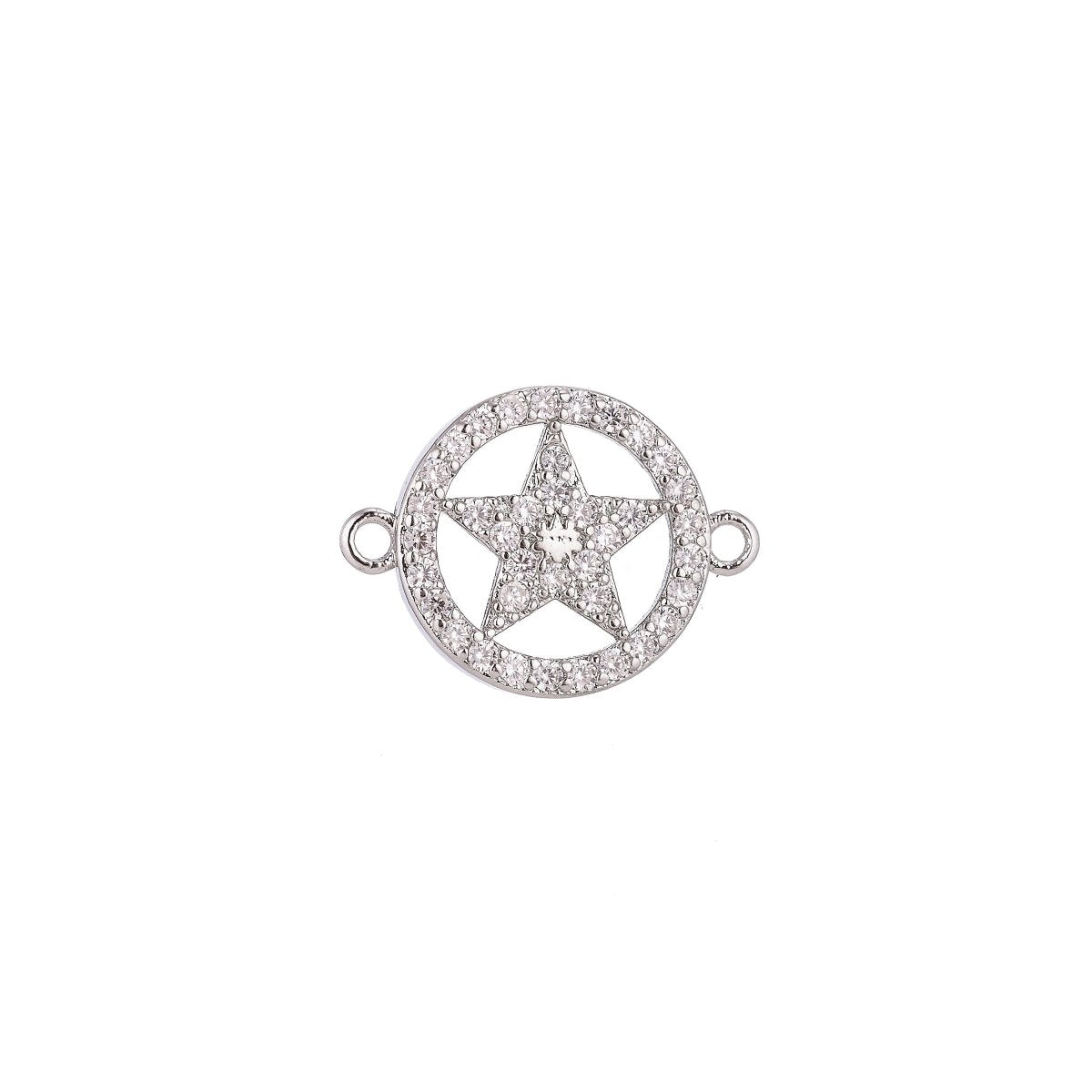 Gold Filled Lovely Elegant Star in Circle Floating Cubic Zirconia Bracelet Charm Necklace Pendant for Jewelry Findings Making, F-035