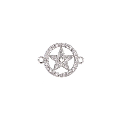 Gold Filled Lovely Elegant Star in Circle Floating Cubic Zirconia Bracelet Charm Necklace Pendant for Jewelry Findings Making, F-035